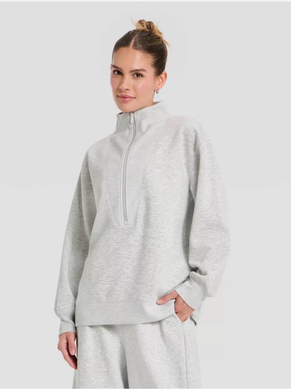 All In Motion Women's Airy Sleek Deep Zip Pullover Sweatshirt Long Sleeve